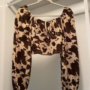 Altar’d State Cowgirl Print Long Sleeve Crop Top size S